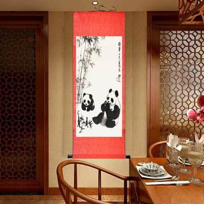 熊貓竹子國寶圖書房絲綢客廳裝飾畫 好評(píng)好店